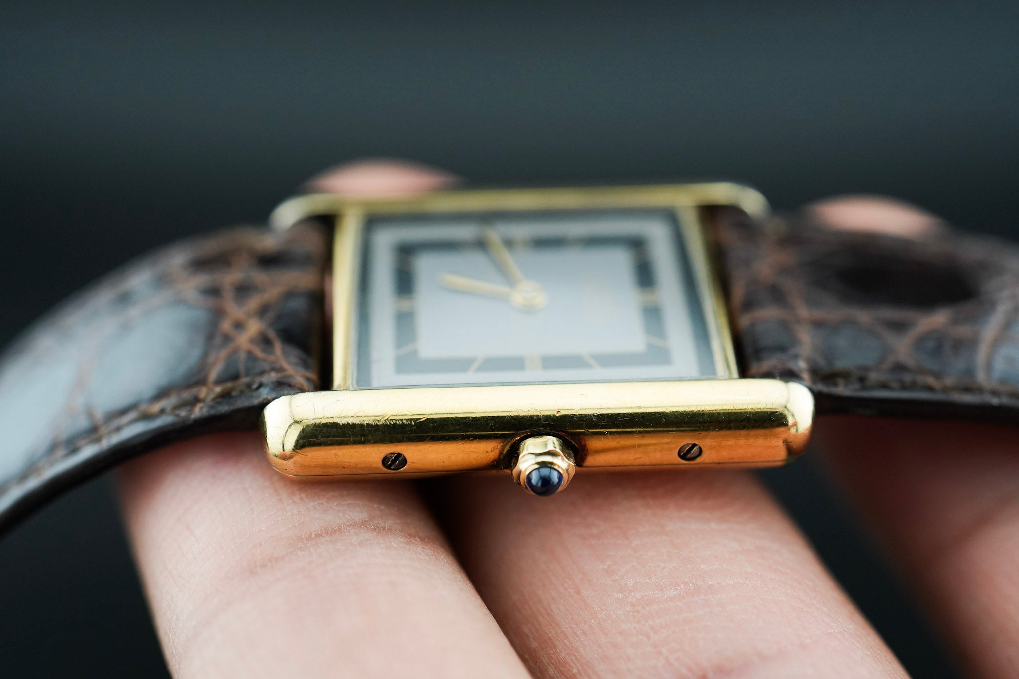 Cartier Tank Rare Grey Dial Circa 1990's with original strap and Cartier Pouch