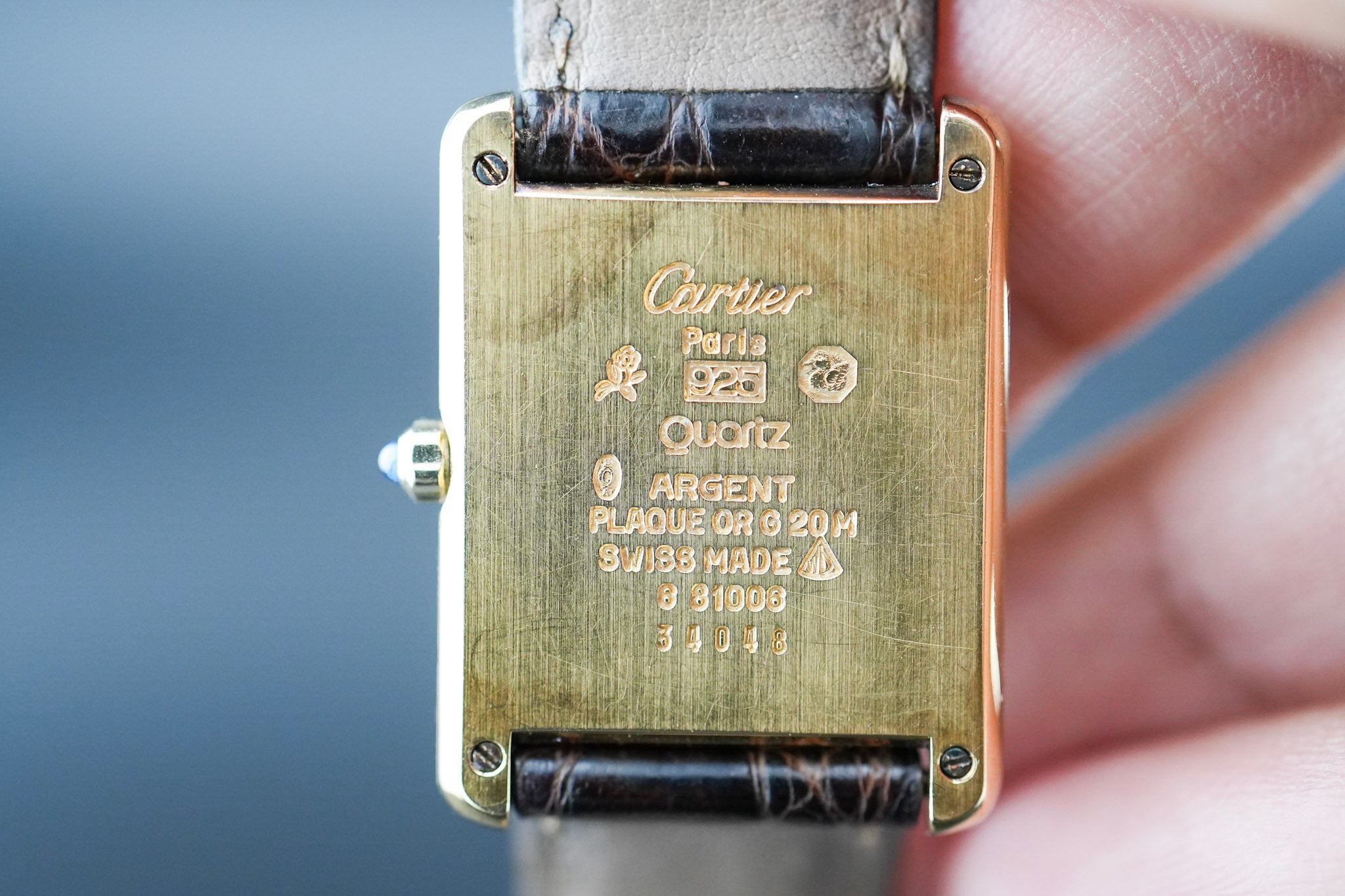 Cartier Tank Rare Grey Dial Circa 1990's with original strap and Cartier Pouch